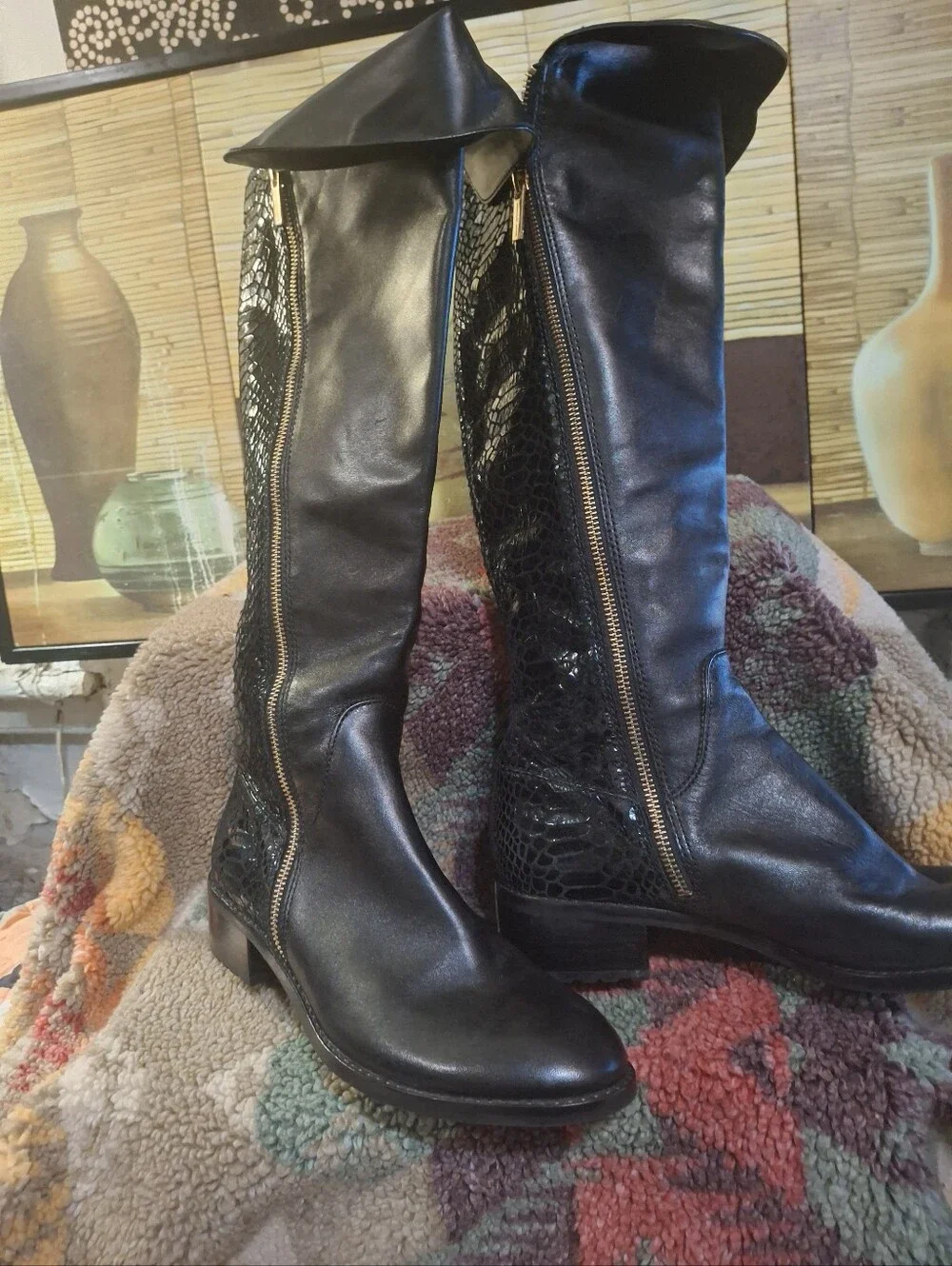 Michael Kors Black Over-the-Knee Zip-Front Riding Boots